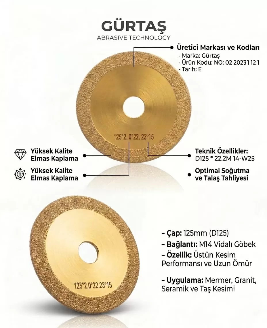 GÜRTAŞ  125 LİK ÇELİK TAŞLAMA TAŞI (SARI)-125mm Yellow Steel Grinding Disc
