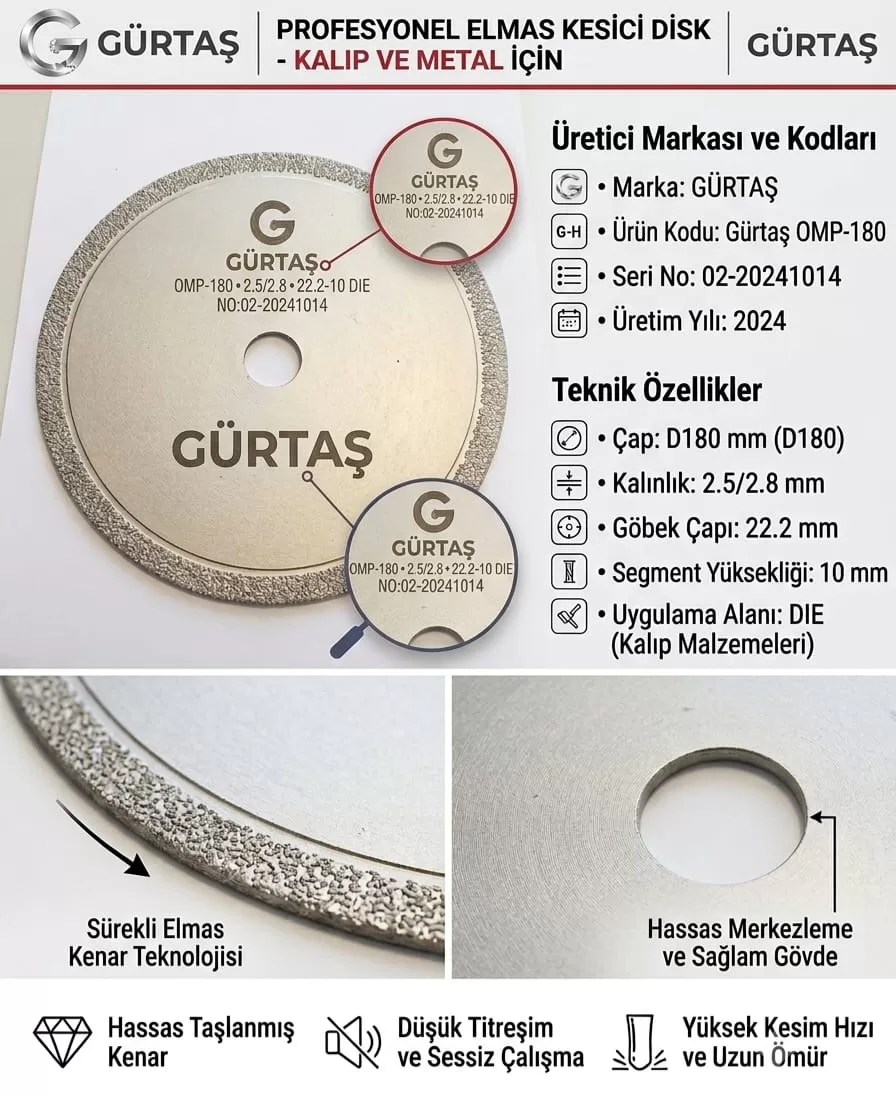 GÜRTAŞ 180 LİK ÇELİK TAŞLAMA TAŞI (GRİ)- 180mm Gray Steel Grinding Disc