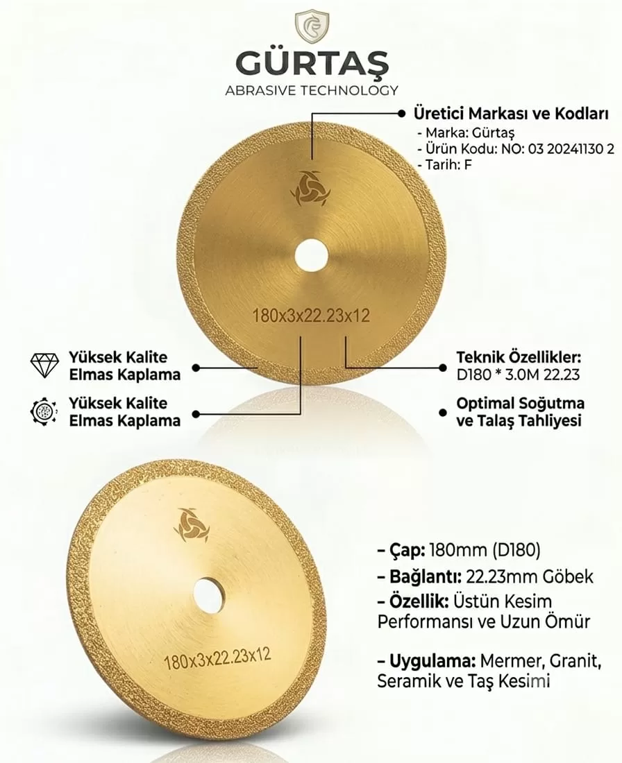 GÜRTAŞ 180 LİK ÇELİK TAŞLAMA TAŞI (SARI)-180mm Yellow Steel Grinding Disc 